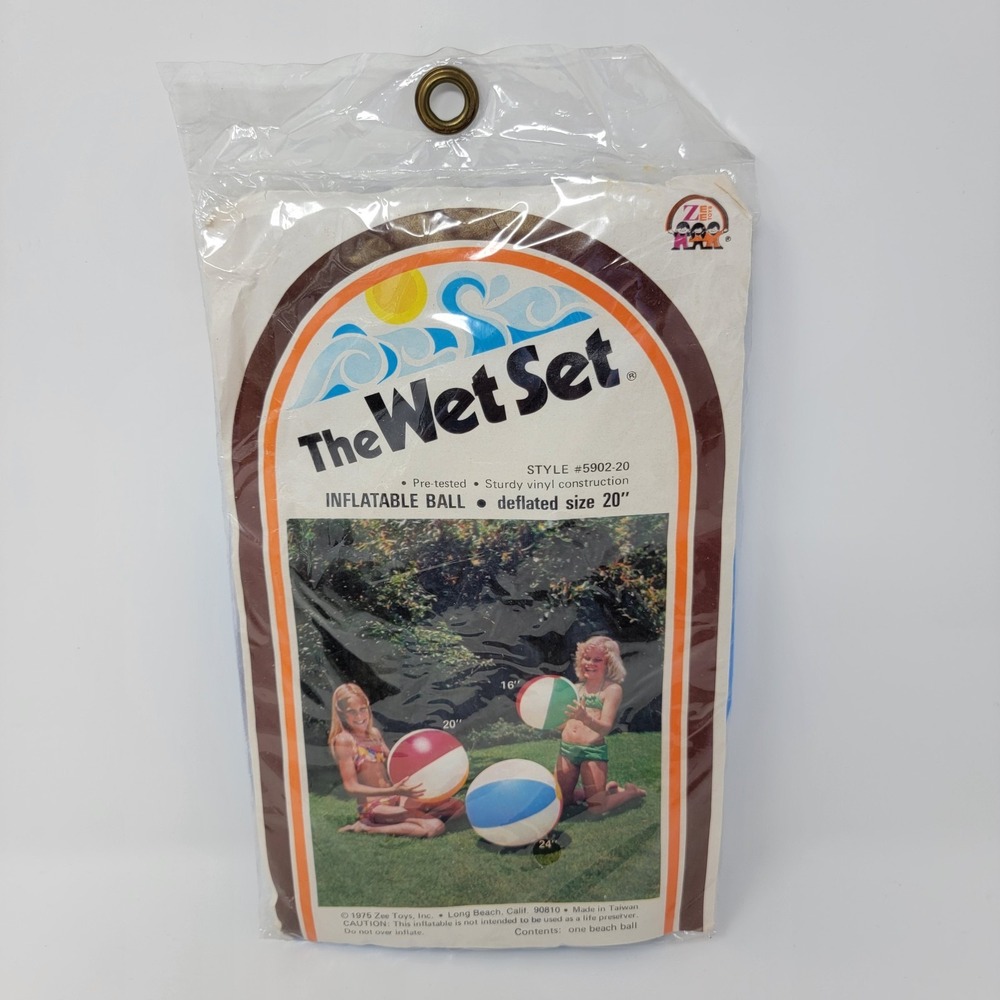 Vintage 1975 The Wet Set 20" Inflatable Vinyl Beach Ball ~ Zee Toys #5902-20